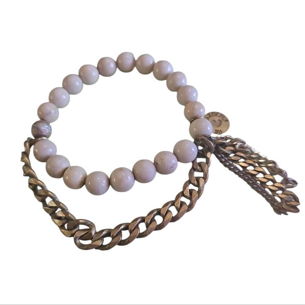 Marzicola Bronze and Cream Stone Stretch Bracelet